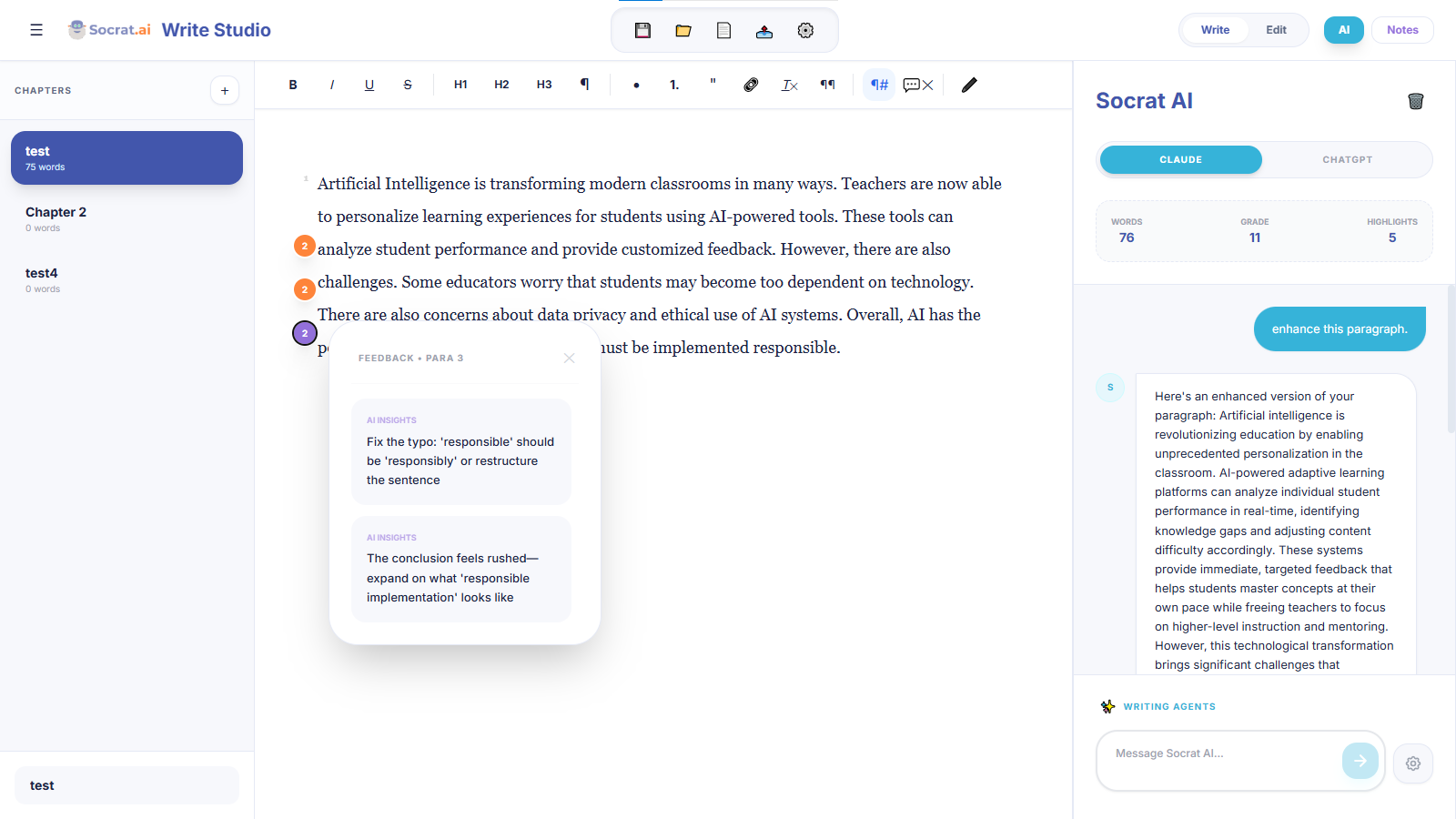 AI giving specific feedback